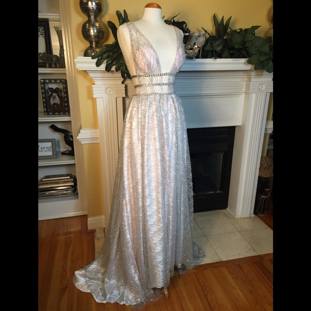 STUNNING SILVER/TULLE-PROM/ FORMAL DRESS - Picture 1 of 8